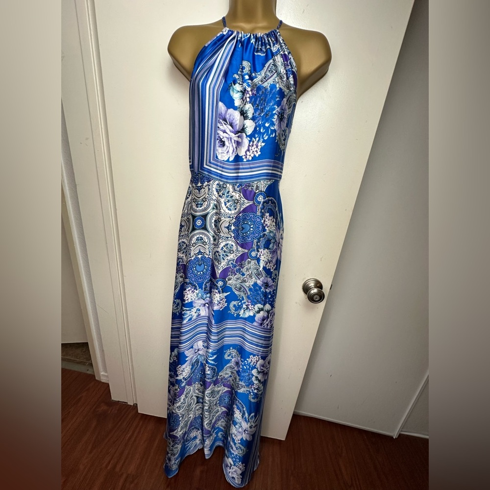Lulu's Blue Paisley Floral Halter Maxi Dress - Picture 5 of 14